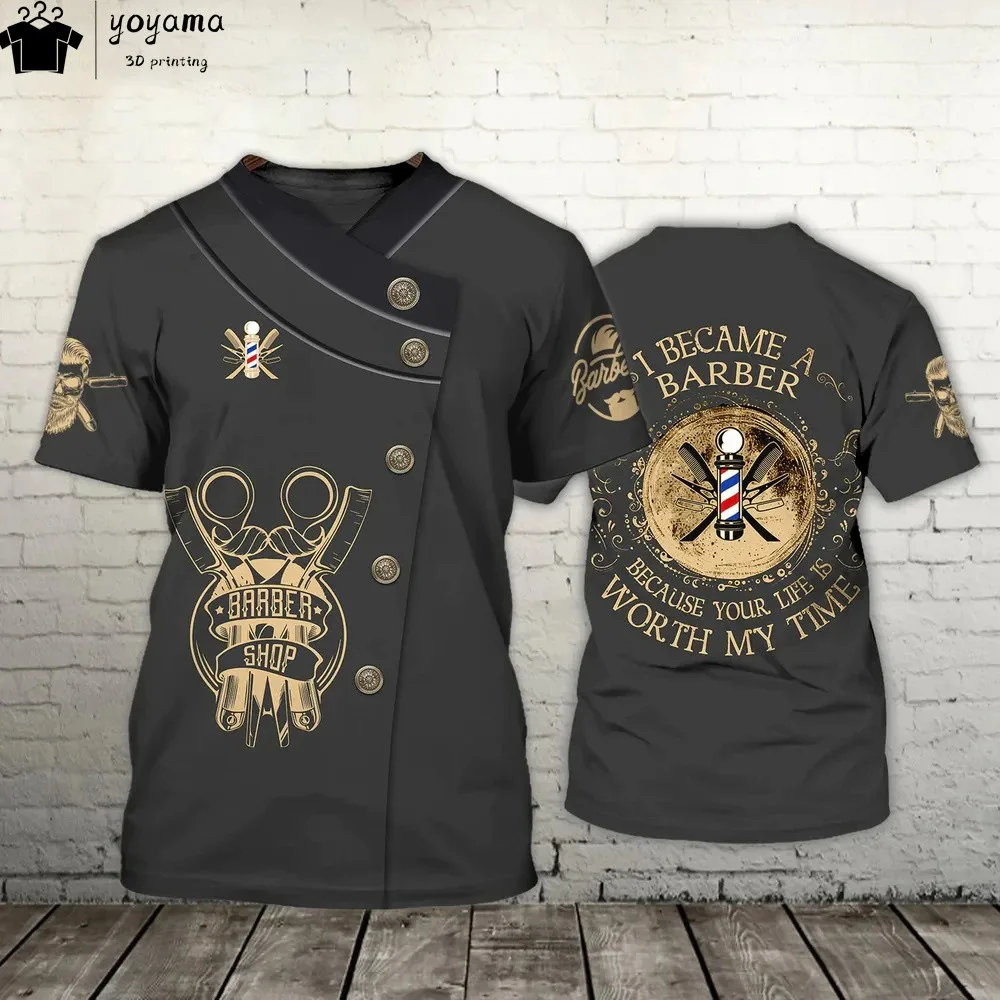 Camiseta de moda con estampado 3d para hombre, Tops de manga corta personalizados, ropa de trabajo de peluquero, camiseta de gran tamaño, ropa de