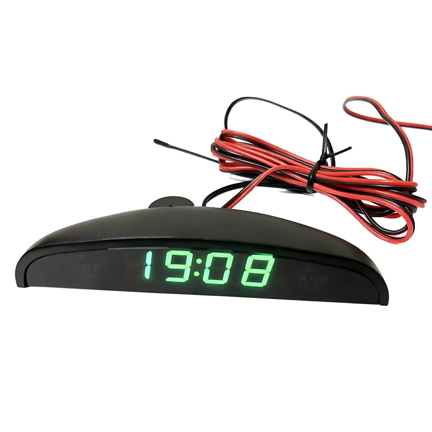 DC8~30V Crescent Shape Inverted Display Top-mounted 3in1 Car Clock Voltmeter Inside Temperature Red Blue Green White Light