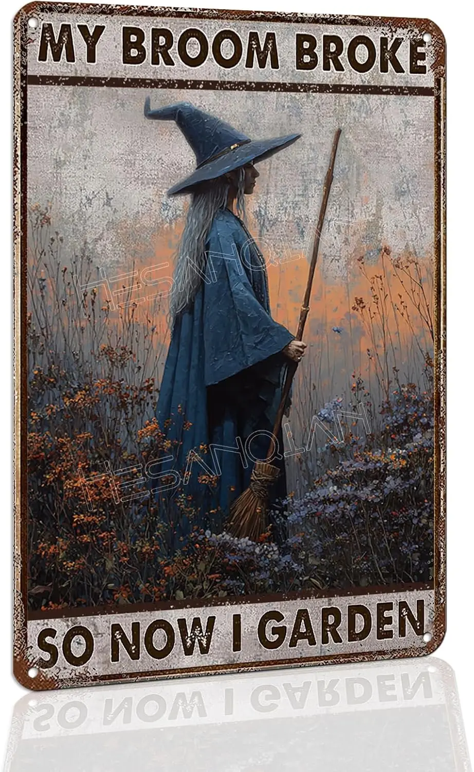 Vintage Metal Tin Sign Witch My Broom Broke Garden   | Wall Decor, Garden Fence Backyard Outdoor Home--Tin Sign