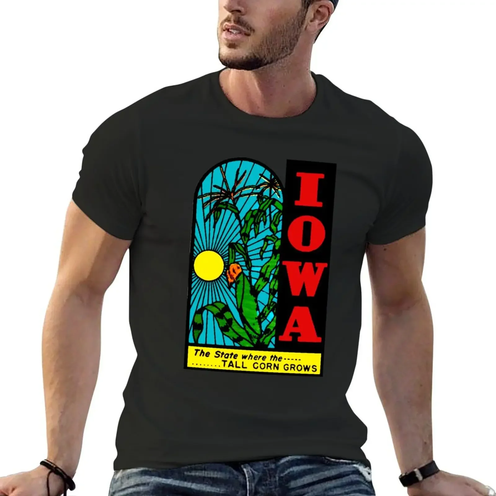 

Iowa IA State Tall Corn Vintage Travel Decal T-Shirt croswit shirt man man t shirt aesthetic clothes plus size men clothing