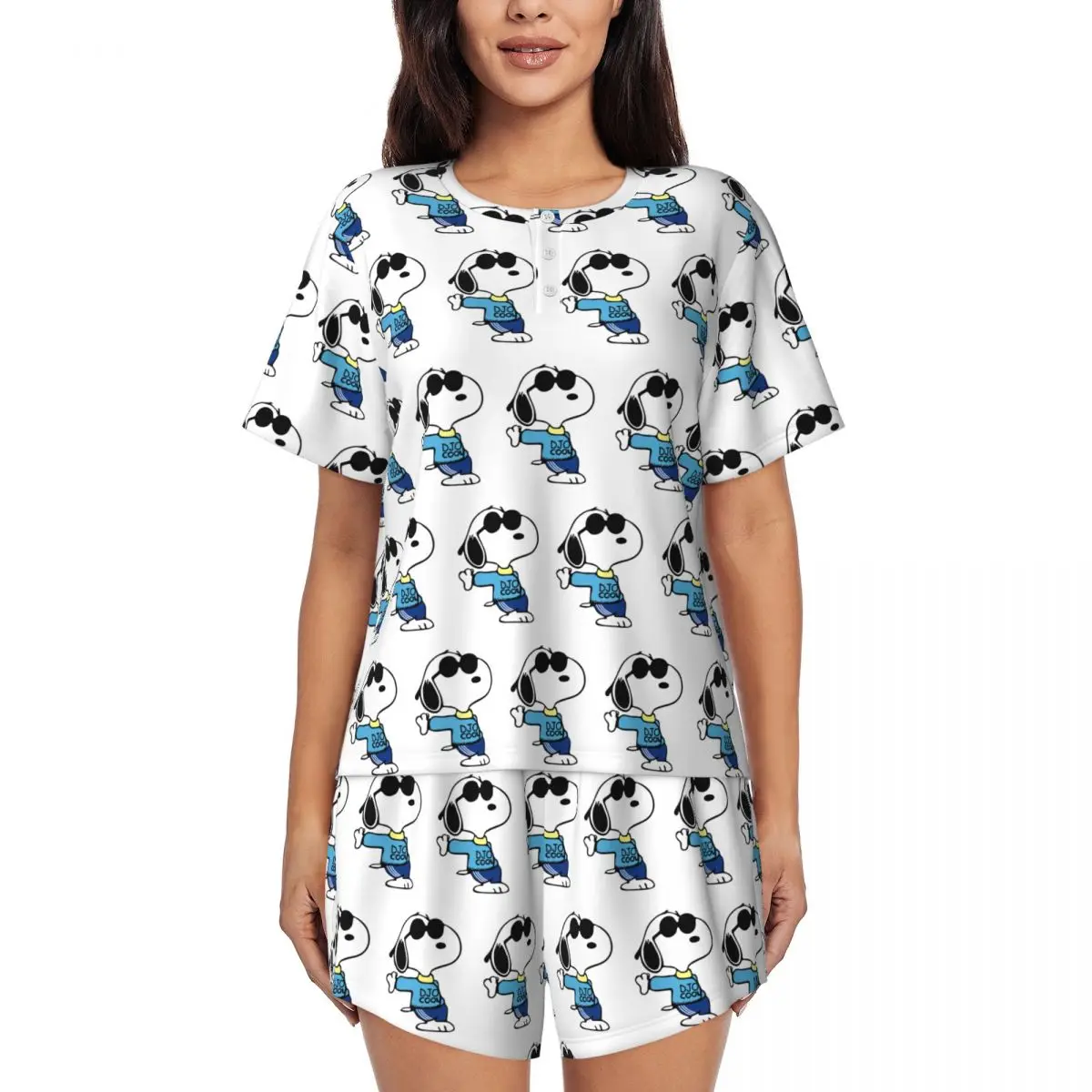 

Custom Manga Snoopy Woodstock Cartoon Dog Pajama Sets Women 2 Piece Short Sleeve Pjs Shorts Sleepwear