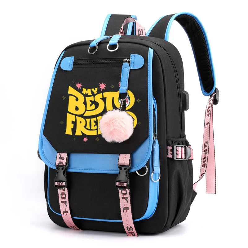 Saco de escola de anime da novidade para o adolescente portátil usb bagpack mochila kawaii mochila de jujutsu kaisen meu melhor amigo todo aoi