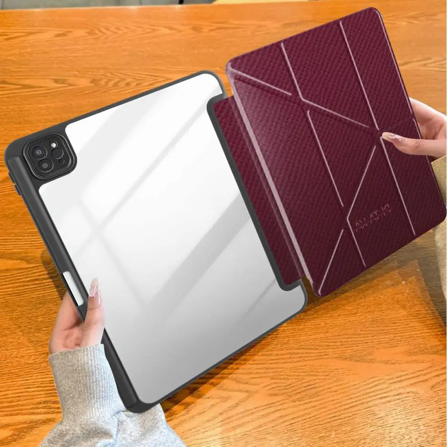 With Pen Slot Cover Tablet Case For iPad Air 8 M2 M3 3 12th 9th 10th Gen Mini 7 6 5 Pro M4 13 2025 2026 11th Maroon Texture