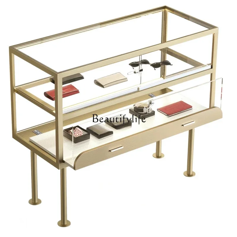 

FG28Modern Light Luxury Metal Glass Nakajima Counter Jewelry Display Rack Sample Display Cabinet