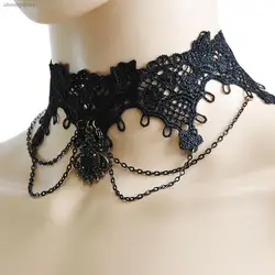 1pc Gothic Chokers Black Lace Flowers Sexy Lace Neck Choker Necklace Vintage Tassel Chain Women Steampunk Halloween Jewelry