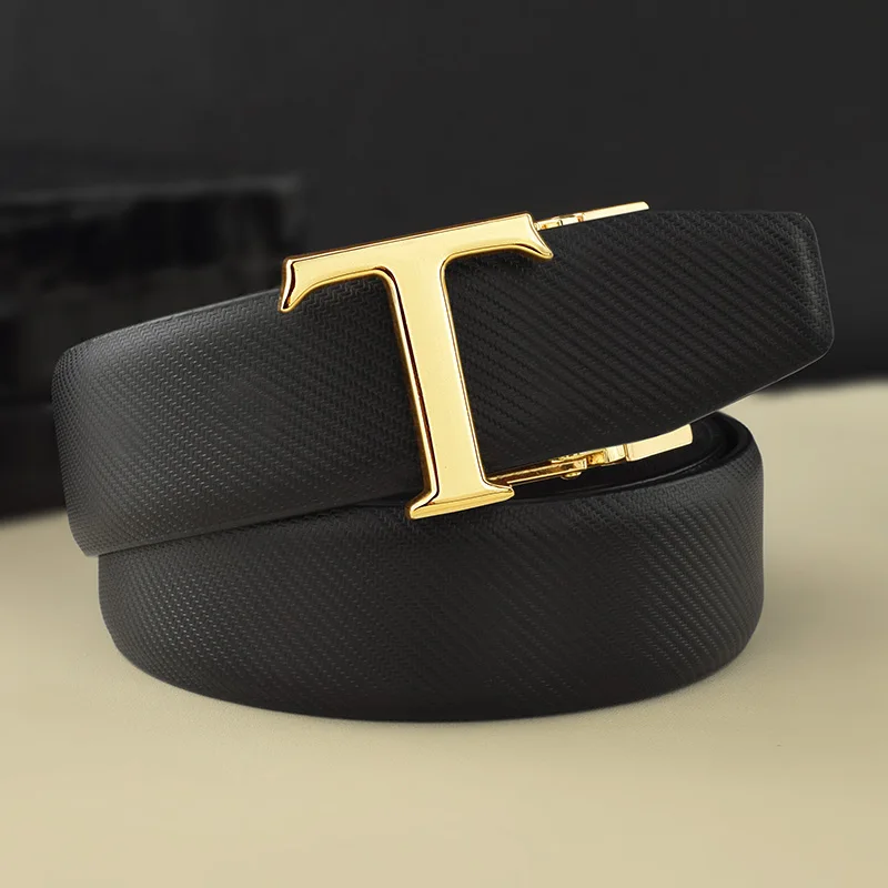 Personality T Letter Men's Designer Fashion Leather Belt High Quality Young Students Luxury Famous Brand White Ceinture Homme