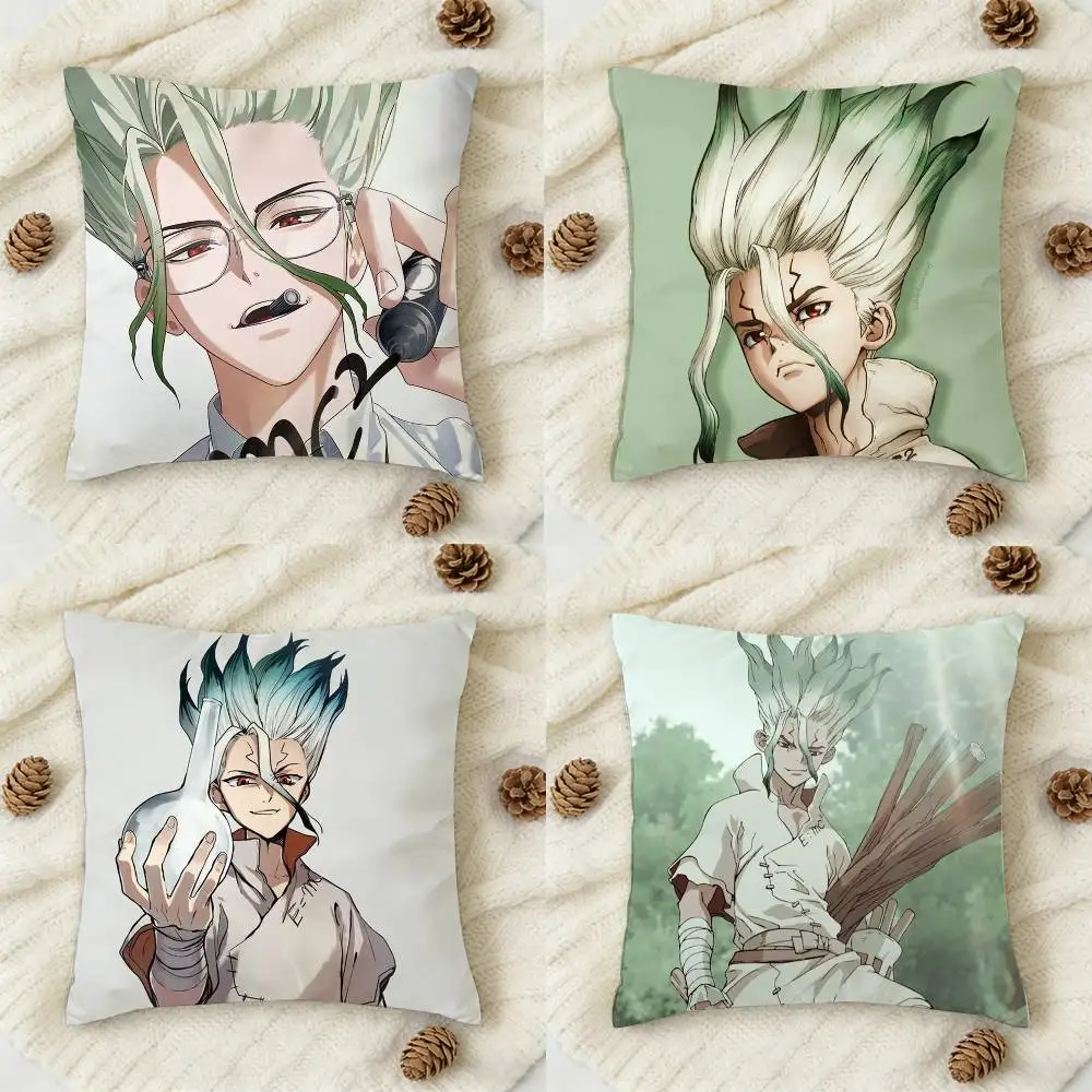 Anime Dr. Stone 4 Senku Ishigami Double-sided Printed Square Decorative Cushion Cover for Sofa Living Room Home Decor
