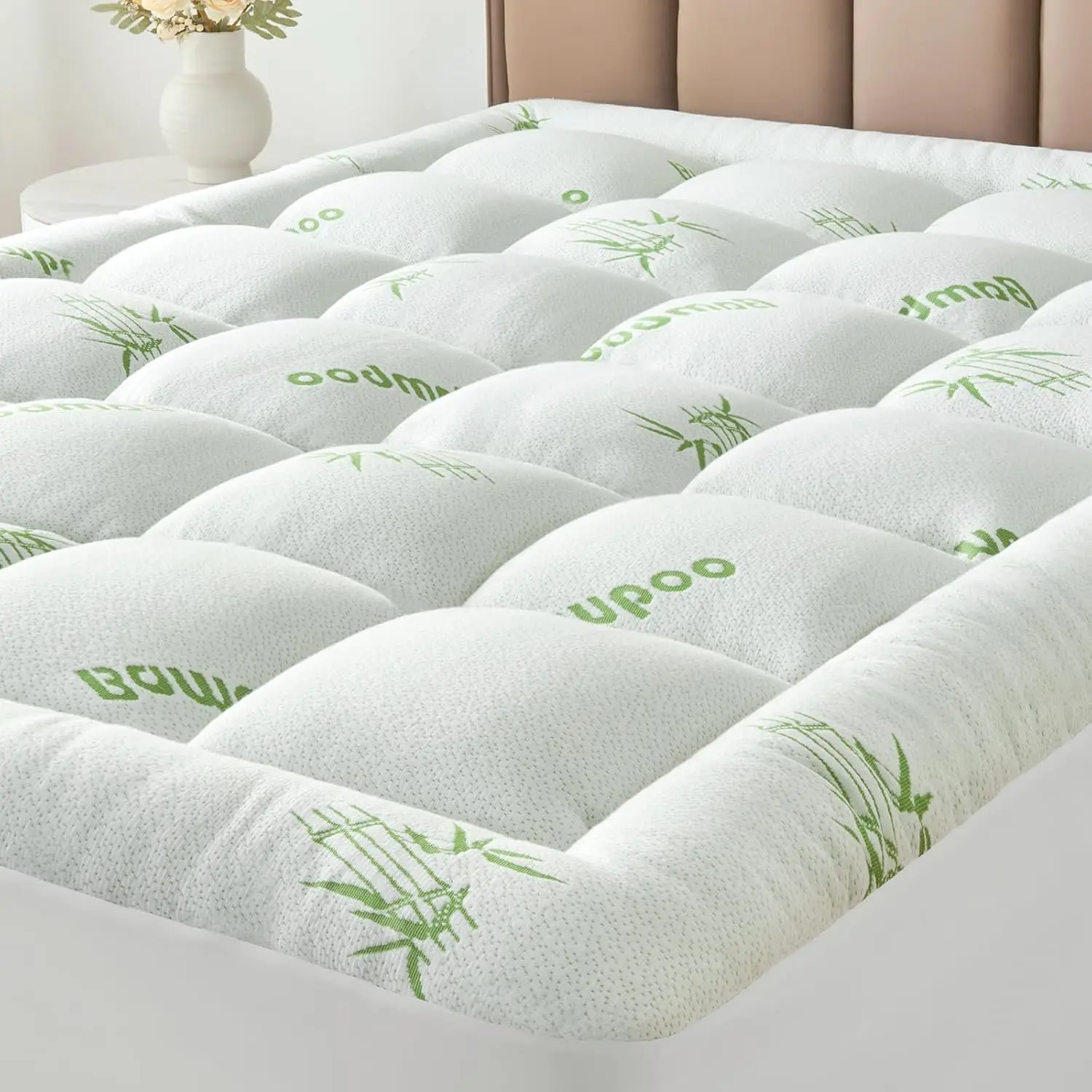 

Bamboo Viscose Queen Mattress Topper, Cooling Soft Pad for Back Pain Relief with Deep Pocket