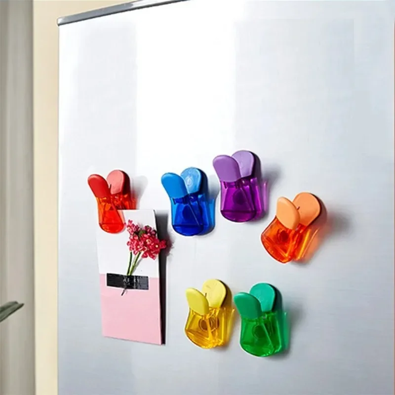 6pcs Kitchen Magnetic Plastic Bag Clips Ziplock Refrigerator Message Notes Strip Magnet Sticker Photo Home Sealing Clip