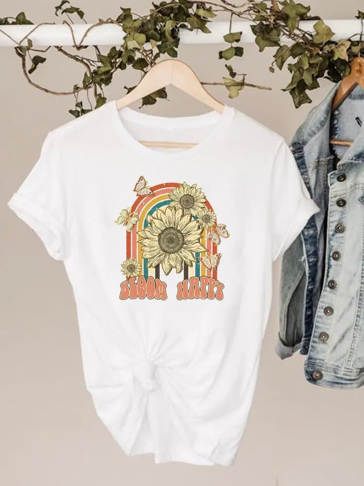 의류 프린트 티셔츠 반팔 여름 상의 티셔츠, 만화 꽃 여성 의류, 기본 패션 그래픽 티셔츠