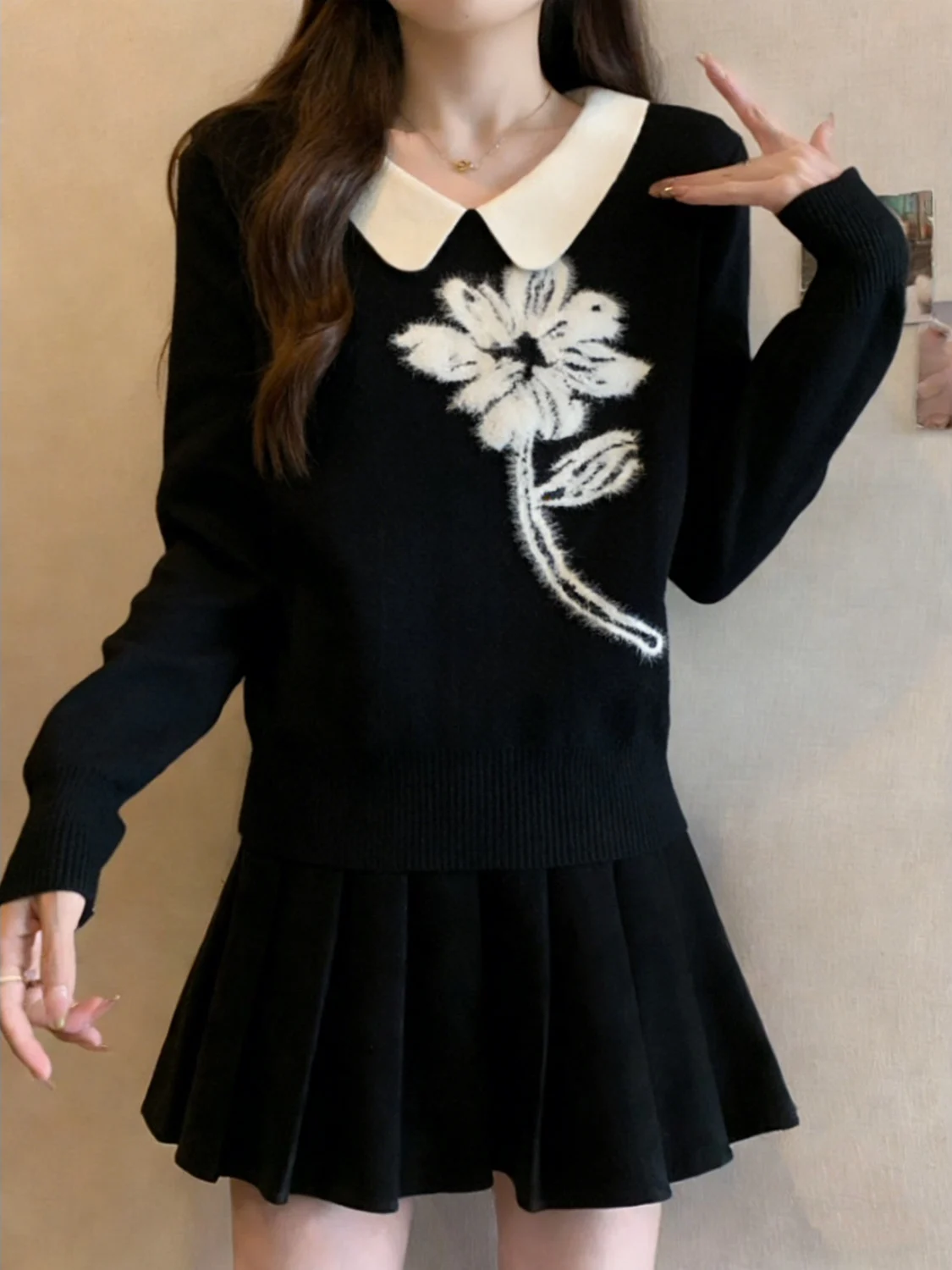 

Women's Soft Cozy Knitted Sweater Floral Velvet Autumn Winter New Sle Loose Fit Contrast Color Casual Comfortable Warm Top