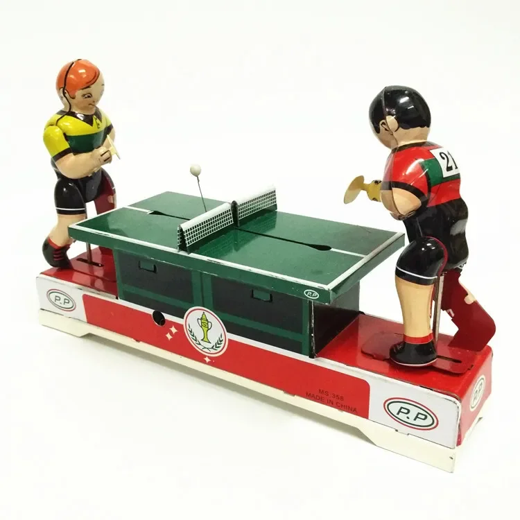 [Funny] Adult Collection Retro Wind up toy Metal Tin playing Ping Pong athletes Mechanical Clockwork toy figures model kids gift