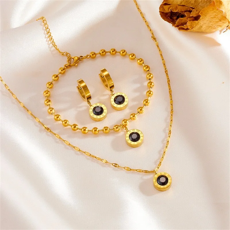 EILIECK 316L Stainless Steel Roman Zircon Heart Necklace Bracelet Earrings Set For Women Trendy Waterproof Jewelry Holiday Gift image 6