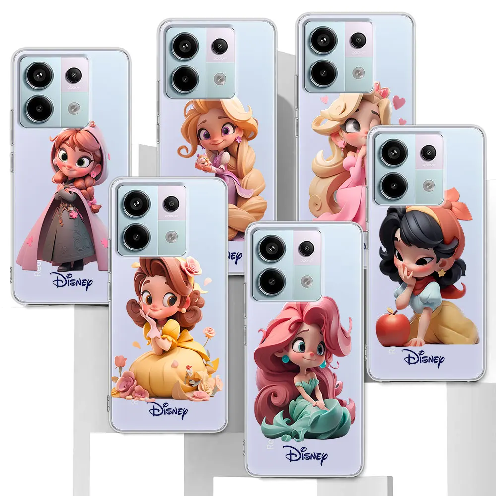 Disney Princess Girl Cute Case for Xiaomi Redmi Note 13 10 10S 9 11E 12 11 Pro Plus 11S 12S 11T 8 9S Transparent TPU Phone Cover