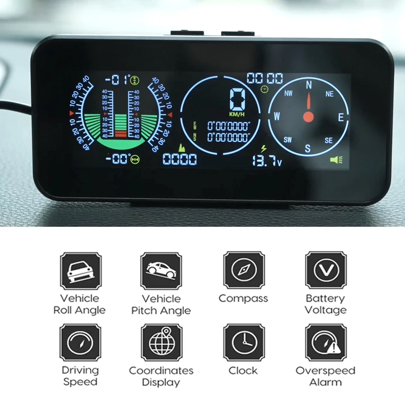 Digital Speed Slope Meter Inclinometer Clock Voltmeter GPS Speedometer Compass For Motorcycle off road 4x4 On-board Computer