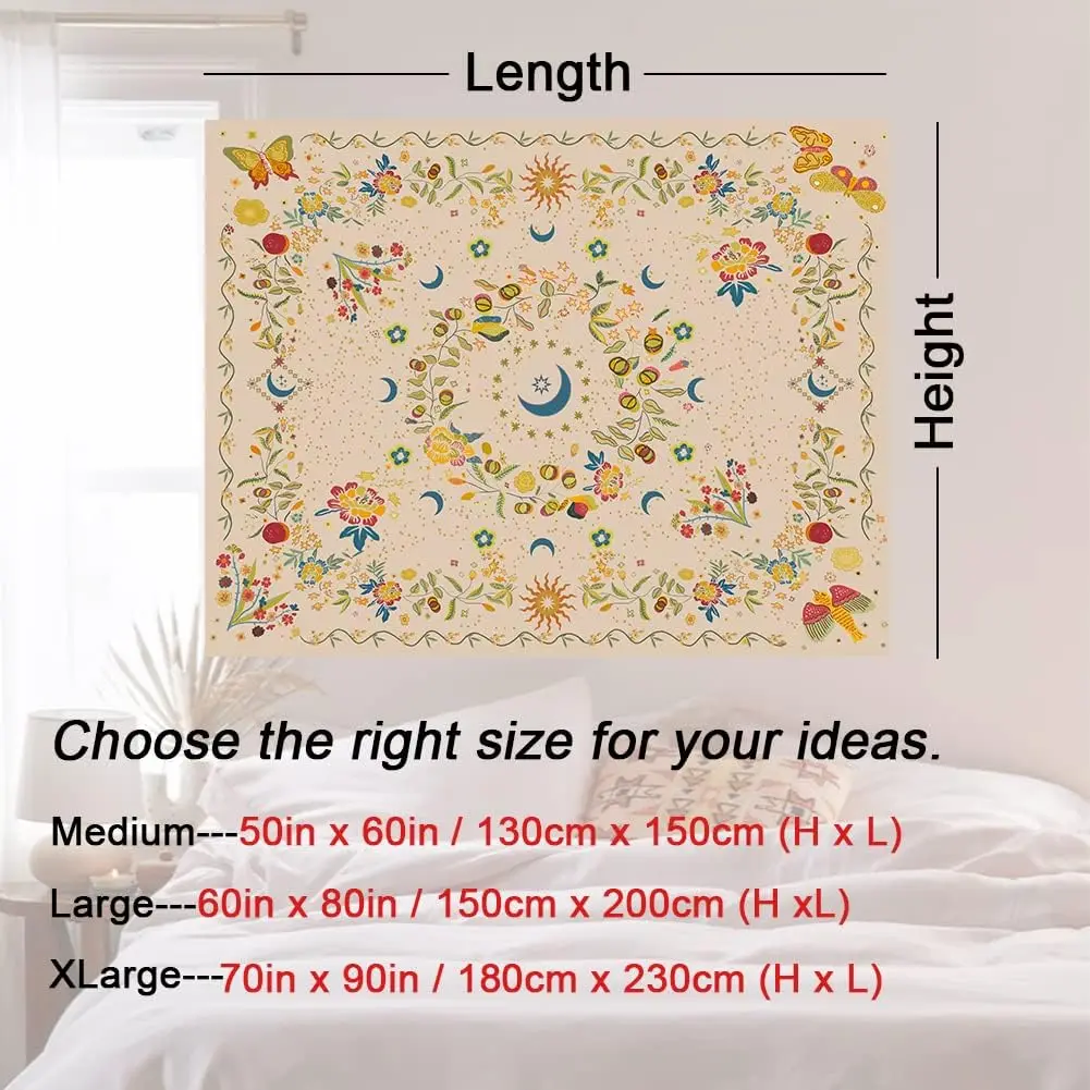 نسيج حائط - نسيج بوهيمي من الكرمة الزهرية للتعليق على الحائط والشمس والقمر والنجمة لديكور المنزل الهبي - غرفة النوم الجمالية #6