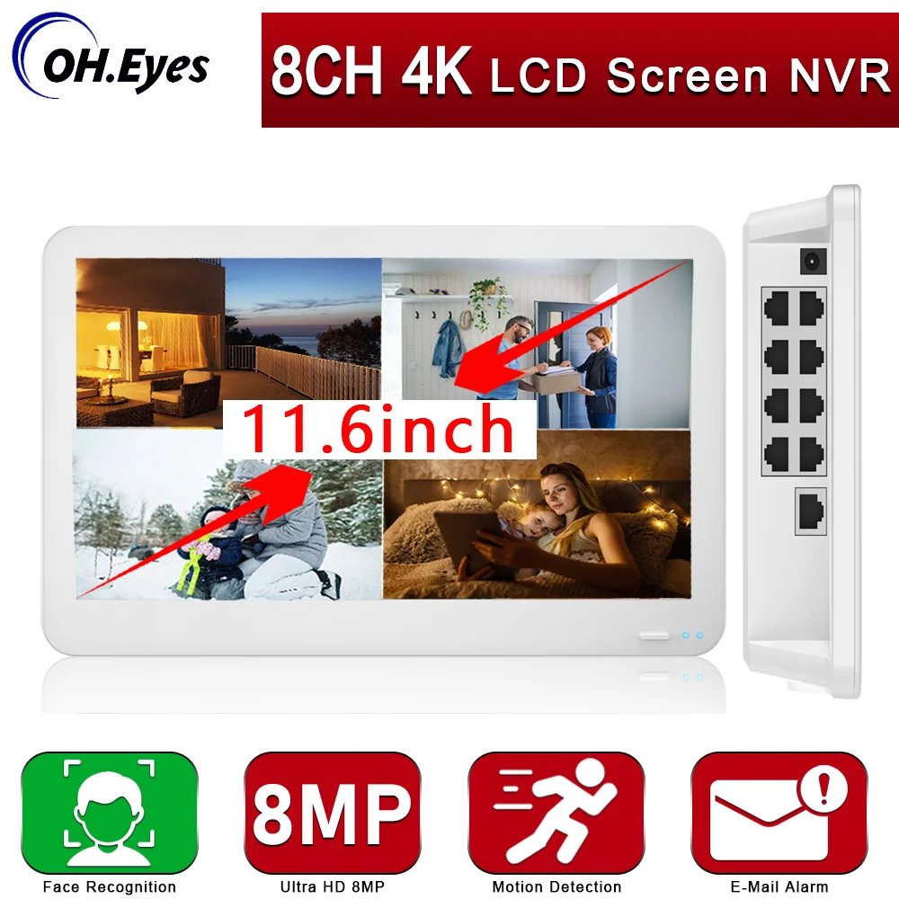 

8CH 4K POE NVR XMEYE Face Detetcion 11.6" LCD Screen CCTV Network Surveillance Video Recorder For 8MP POE IP Security Camera 4CH