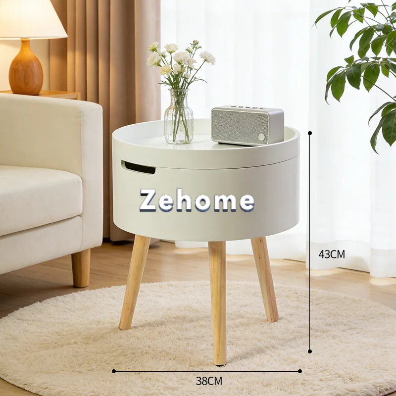 Cream style modern simple living room round solid wood coffee table new Amazon cross-border advanced storage side table