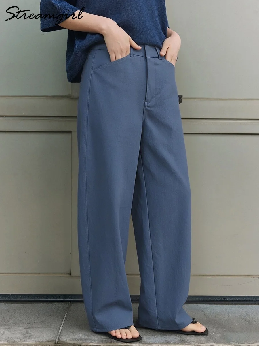Brown Wide Leg Pants Women Office White High Waist Straight Trousers Ladies Autumn Blue Banana Leg Suits Pants For Women Elegant
