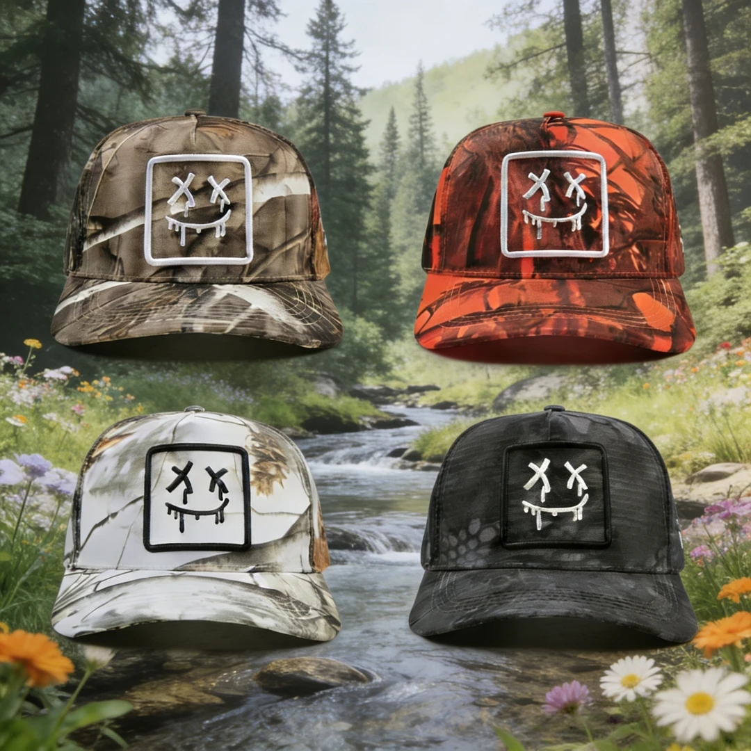 Camouflage Baseball Cap Men 3D Embroidery Smiley Face Trucker Hat Outdoor Hunting Jungle Camo Adjustable Snapback Caps For Women