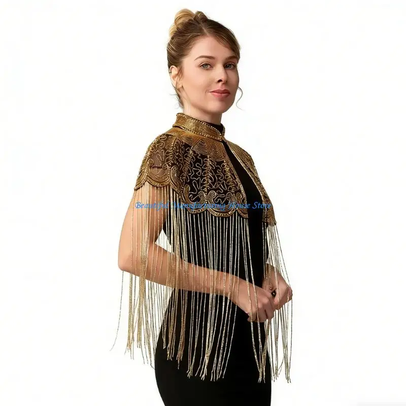 E56A Stylish Embroidered Polyester Stole With Beaded Detail Fashion Shawl Lightweight Design Beaded Shoulder Wrap for Women