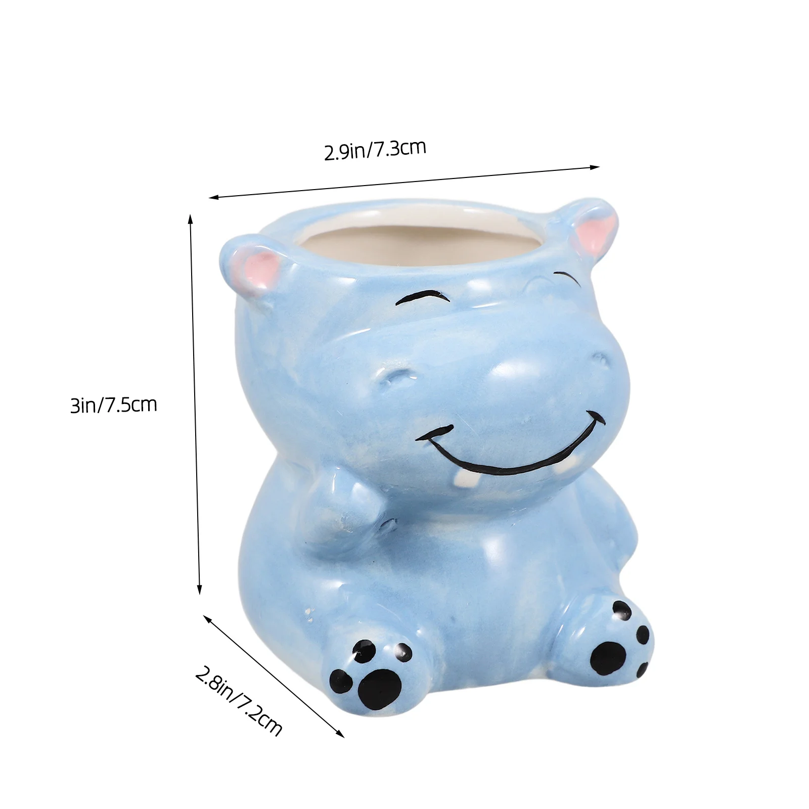 Mini doniczka w kształcie hipopotama z uroczym wyrazem twarzy, ceramiczny pojemnik na kosmetyki, doniczka na sukulenty w kształcie zwierzątka do dekoracji biura lub domu.