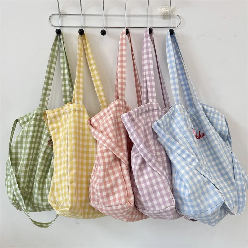 Youda 新ポリエステル生地ショルダーバッグユニセックスシンプルなカラフルなチェック柄ハンドバッグ大カジュアル容量ショッパートートバッグ