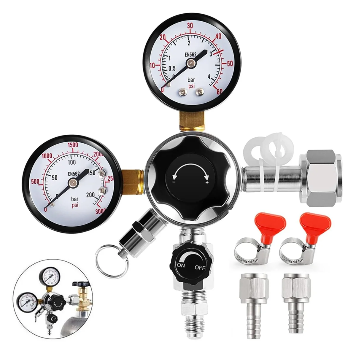 

CGA-320 Keg Regulator,Dual Stage Gauge Co2 Regulator for Kegerator Pressure Regulator with 1/4inch & 5/16inch Connectors