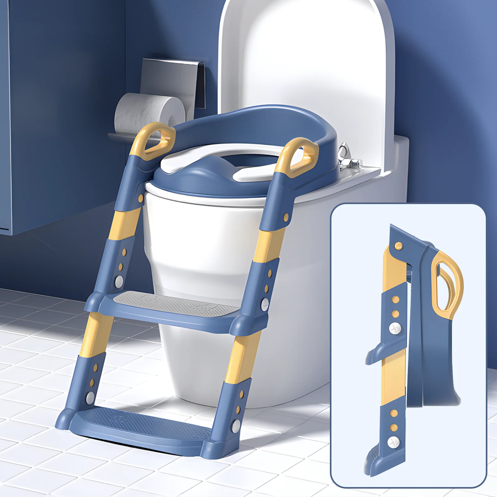 Potty Training Seat with Step Stool Ladder, Adjustable Toddler Potty for Boys, Anti-Slip Steps, Splash Guard, Safety Handles