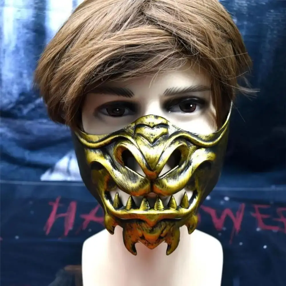 

Performance Half Face Cosplay Red Prajna Mask Spooky Funny Samurai Cosplay Mask 3D Dress Up Japanese Mask Toy Party