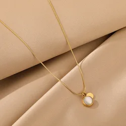 Stainless Steel  Luxury golden Plated  Oval Shape White Cat Eye Opal Stone Pendant  Statement Necklaces Fashion Party Jewelry