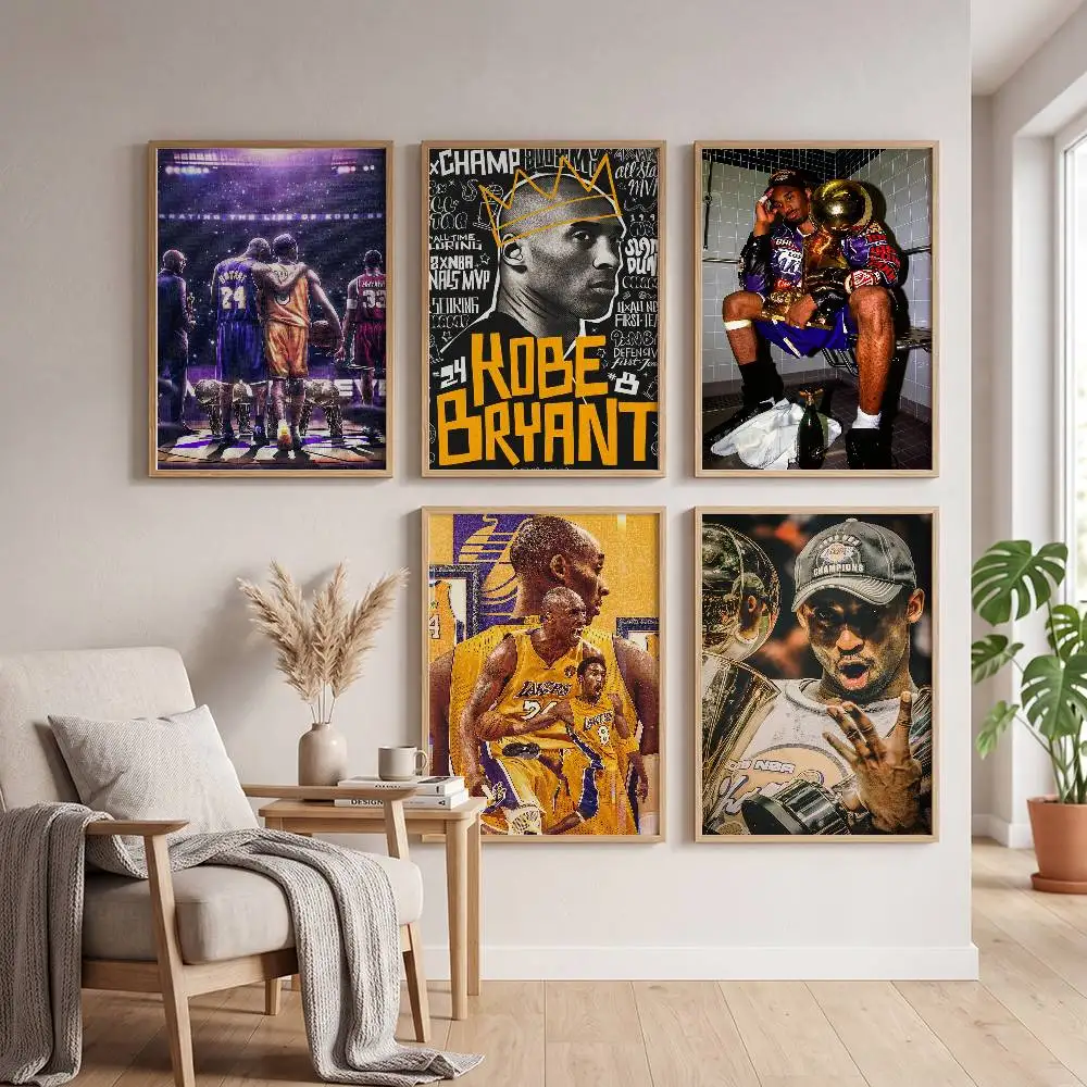 Basketball Player K-Kobes Classic Vintage Poster Self-adhesive Art Waterproof Paper Sticker Coffee House Bar Room Wall Decor