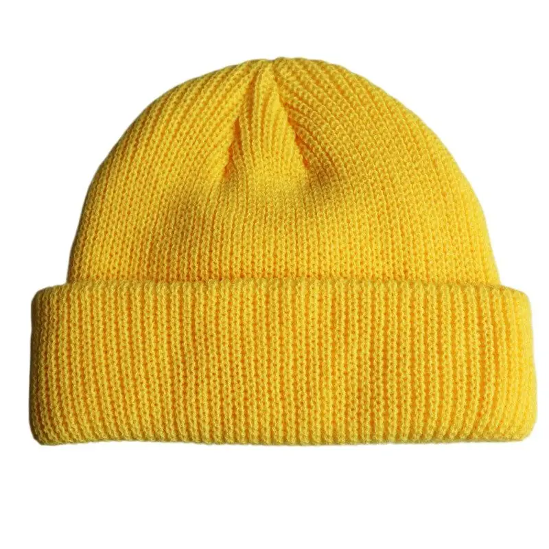 Solid Colors Short Beanies Hat for Men Women Winter Knit Cap Skullies Yellow Orange Beige Grey Navy Black