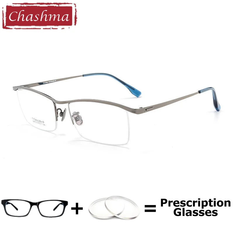 55mm Chashma Prescription Glasses Men Pure Titanium Optical Eyewear Lens High End Semi Rimmed Multifocal Progressive Spectacle