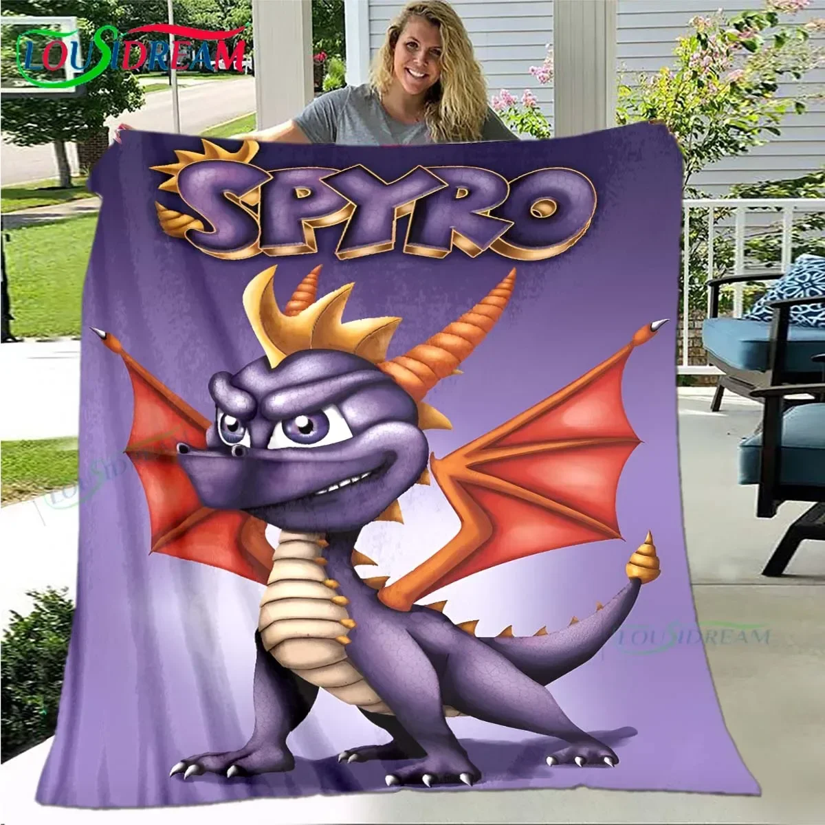 3D Classic Games S-Spyro Dragon Blanket Star Art Flannel Thin Blanket Portable Home Travel Office Lunch Break Blanket Gift