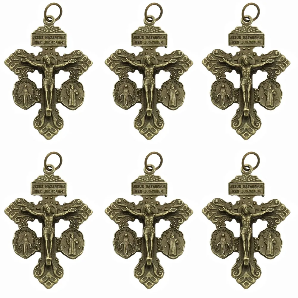 

6Pcs Multipurpose Catholic Crucifix Alloy Meaningful Pardon Crucifix 1.4×2.2 Inches with Medal Design Catholic Rosary Parts