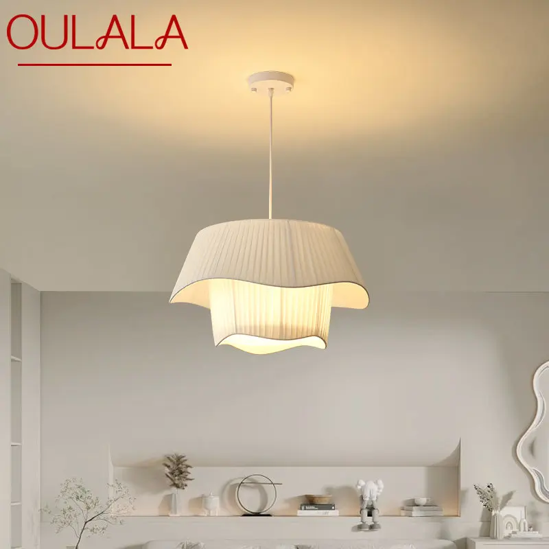 

OULALA Nordic Pendant Light LED Modern Creativity Pleats White Hanging Lamp For Home Dining Room Bedroom Romantic Decor