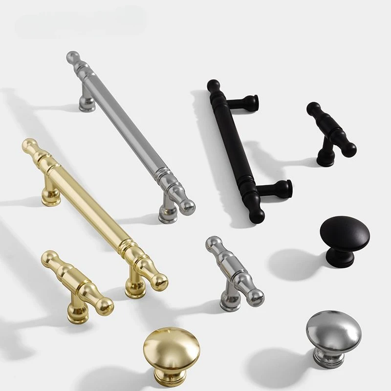 Aluminum alloy wardrobe door handle, simple kitchen cabinet door handle, drawer round ball-shaped copper-colored handle