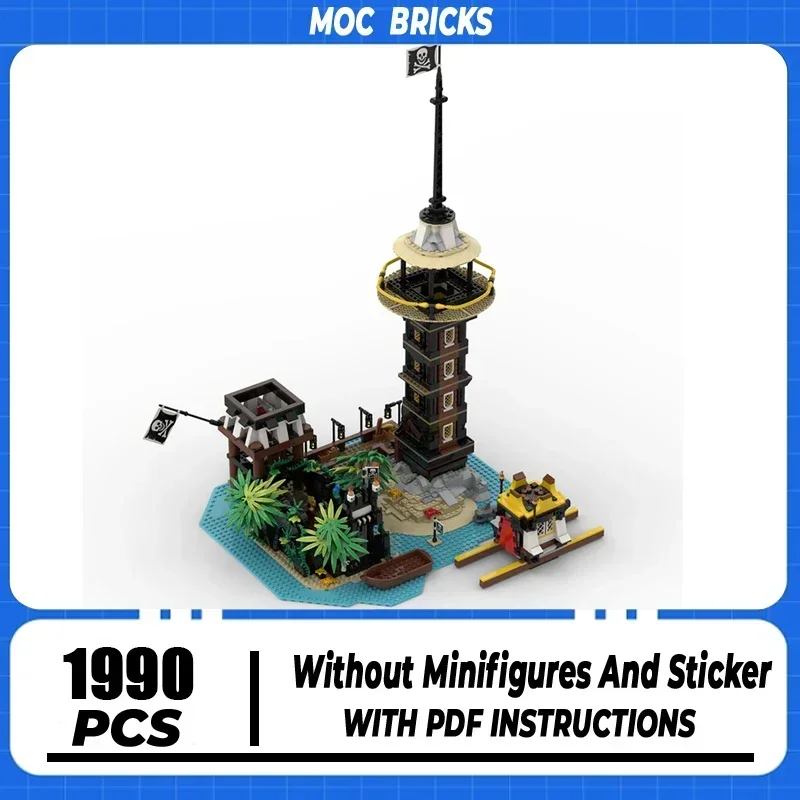 Moc Building Block Modular Lighthouse Fortress Model Technology Brick DIY Assembly Island House Build Toy Christmas Gift