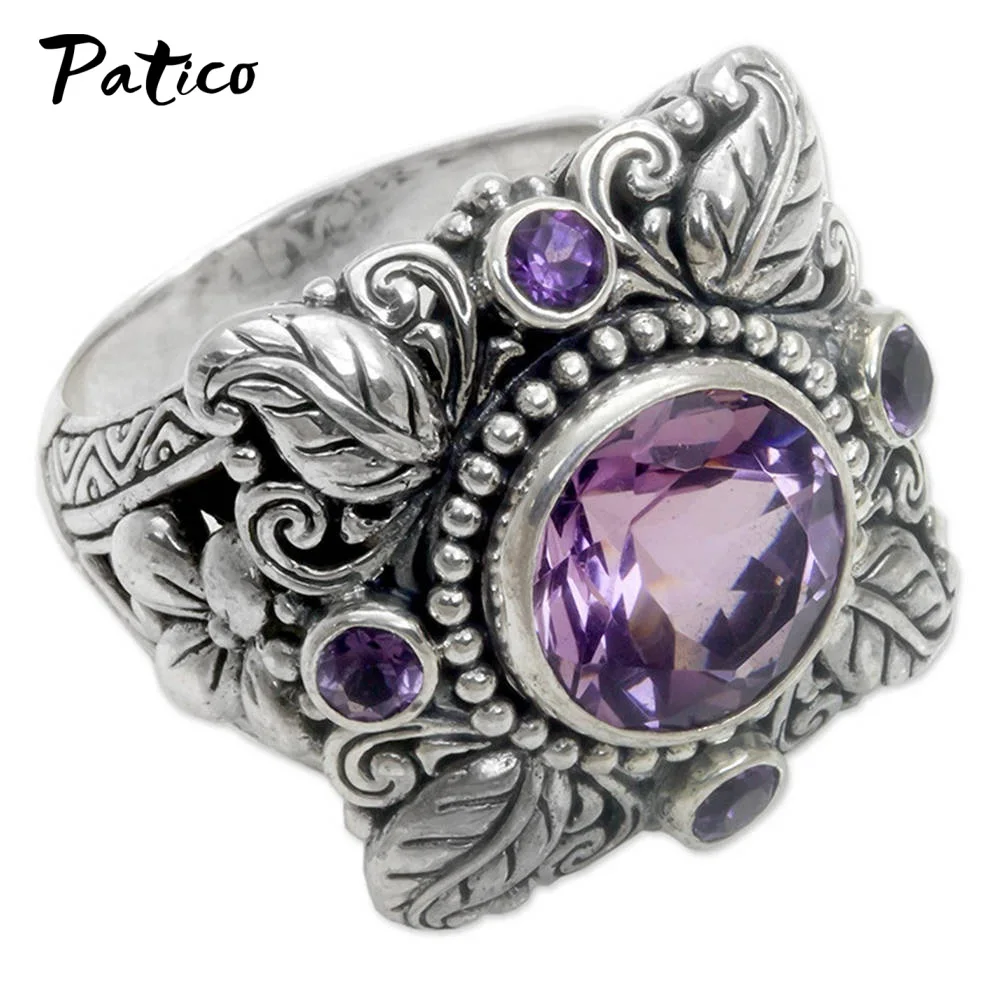 Big Genuine 925 Sterling Silver Stone Wide Band Rings For Women Flowers Punk Style Rhinestone Party Lovers Birthday Gift
