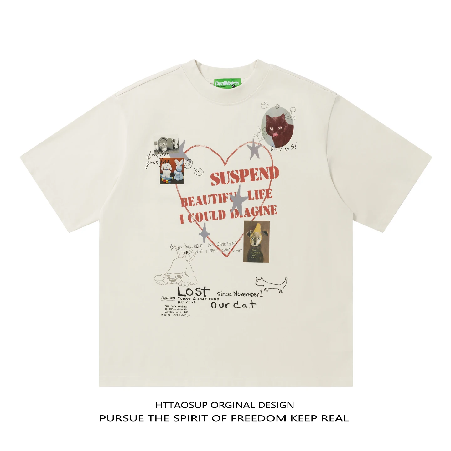 

HTTAOSUP Trendy Brand Summer Printed Short Sleeve T-Shirt Loose Fit Unisex Casual Wear Breathable Cotton Couple Tops