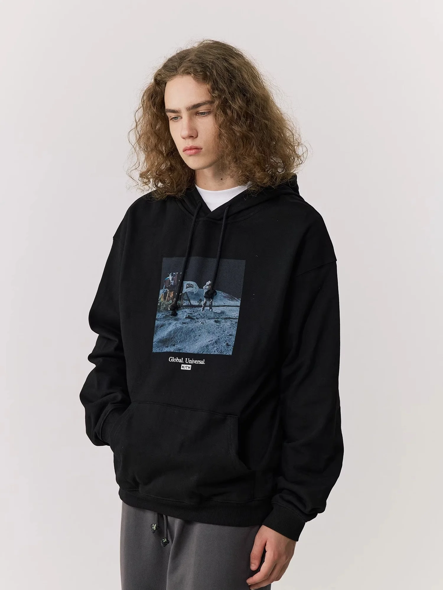 KITH Apollo Moon Landing Hoodie Unisex Couple Trendy High Street Simple Sweatshirt Cotton Polyester Long Sleeve Youth Fashion
