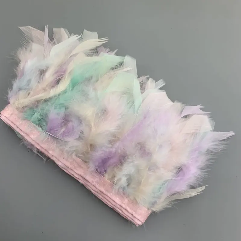 2 Meter Turkey Feather Fringe Trim Ribbon 4-6 Inch Marabou Plumas for DIY Costume Hair Clip Decorations, Fluffy Soft Boho Craft