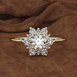 Luxury Female Snowflake Rings Solid 925 Sterling Silver Crystal Zircon Stone Rings for Women Promise Love Wedding  Band Jewelry