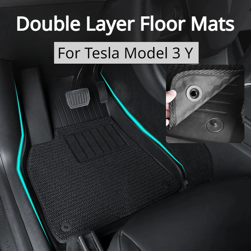 

6PCS Floor Mats for Tesla Model 3 Y Double Layer 3D TPE Menis Carpet Velvet Waterproof Washable Two Layers Car Floor Pads Modely