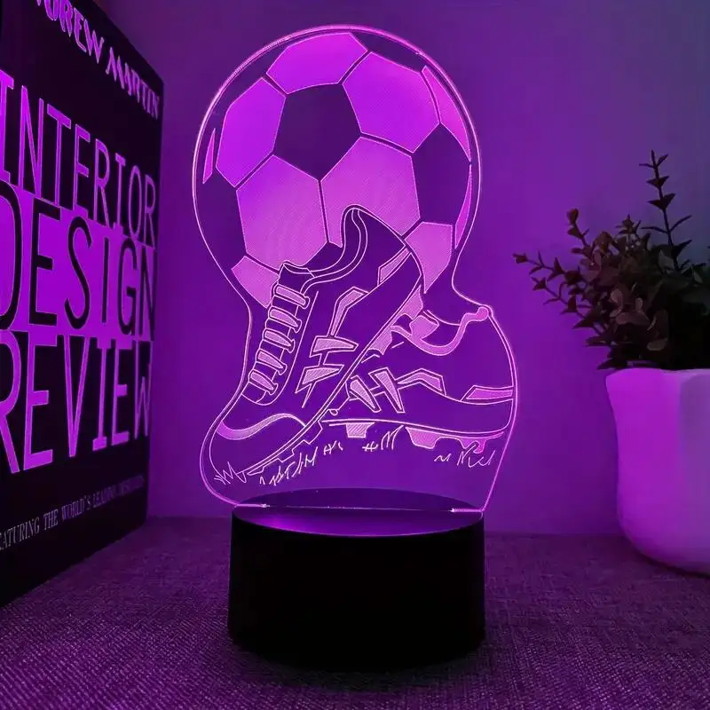 1pc Football  3D Night Light, 3D Optical Illusion Lamp With Touch, 7-Color Changing Ambient Light For Bedroom