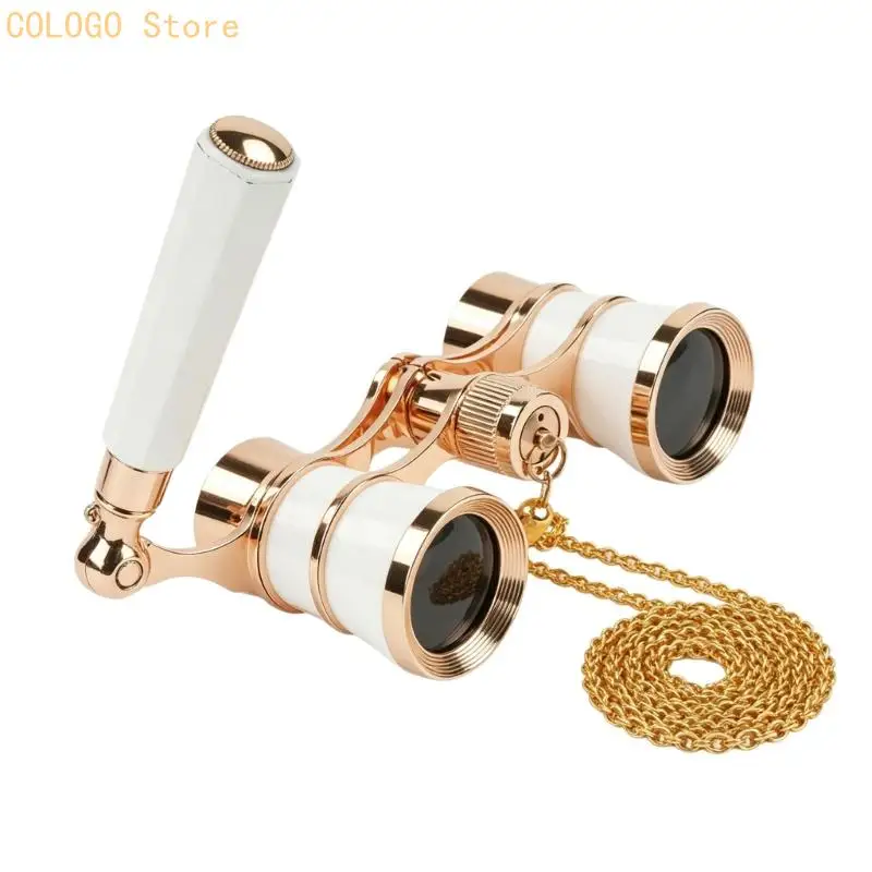 3X25 Operas Glasses Antique Small Theater Binocular Aluminum Alloy With Chain And Adjustable Handle For Theater and Concerts