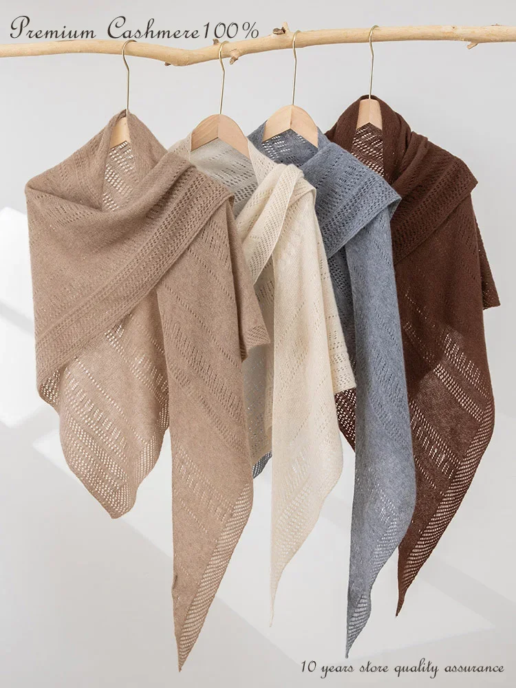 

Openwork Large Triangle Shawl Scarf 100% Cashmere Women Knitted Acc Hollow Out Wrap Casual Soft Warm Cashmere Wraps Cappa Cozy