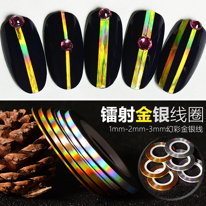 10/6 Rolls Laser Glitter Nails Art Striping Tapes, 1mm/2mm/3mm 3D Nail Liner Stickers, Adhesive Stickers For Nail Tips Styling