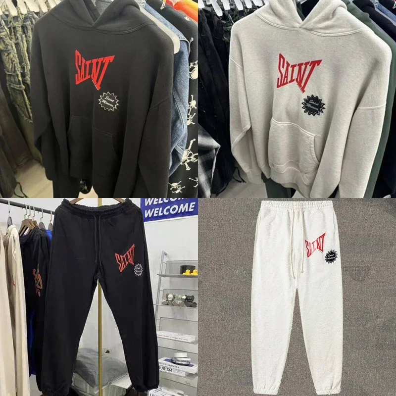 High Quality Vintage Loose Saint Hoodie Sweatpants Men's Women's Casual Letter Print SAINT Pullover Casual Pants